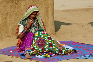 Women making tribal handicrafts